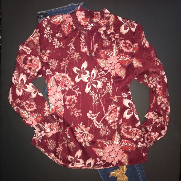 Violet & Claire merlot floral sheer tunic - Picture 1 of 5